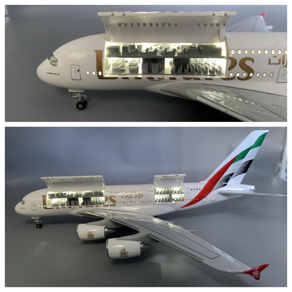 1:160 Scale 46cm Airplane Model 380 New UAE A380 Plane Diecast Resin Flip Version With Light And Wheel Aircraft Decoration Gift