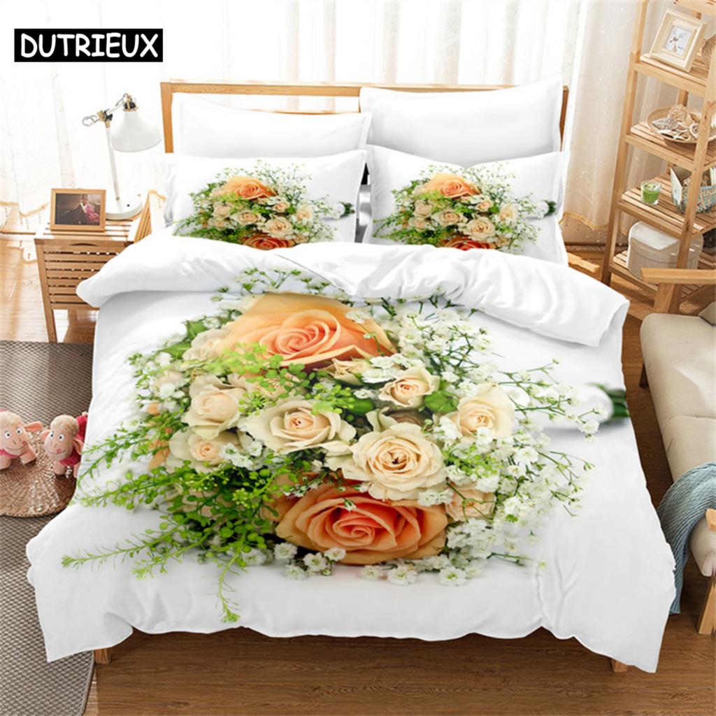 Comforter Fresh Rose Queen Bedding Set Bedding Comforter Bedding Sets King Size Bedding Set Comforter (quilt)-EU Single(135*200cm)3pcs