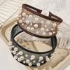 Widened Curved Hair Hoop, Breathable Mesh Base Headband with Imitation Pearls Decor, Anti-Slip Hemming Face Shaping Hair Accessory