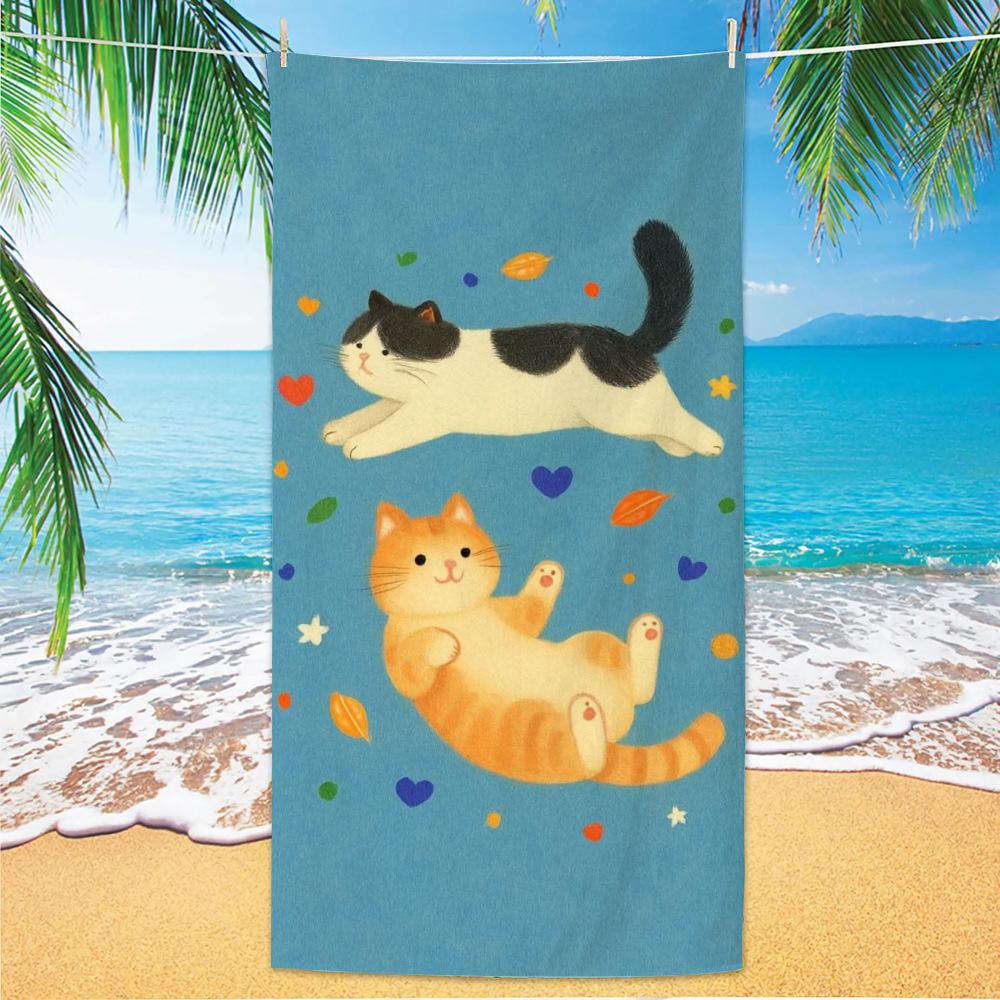 Cute and Cute Cat Cartoon Microfiber Beach Towel Quick Drying Lightweight Absorbent Bath Towel Outdoor Travel Pool Bath Towels
