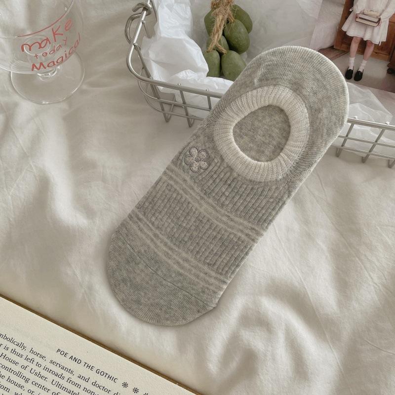 Small Floral Striped Women's Invisible Socks, Breathable Summer Lightweight Short Socks, Pure Cotton, Anti-slip, No Heel Coming Off.