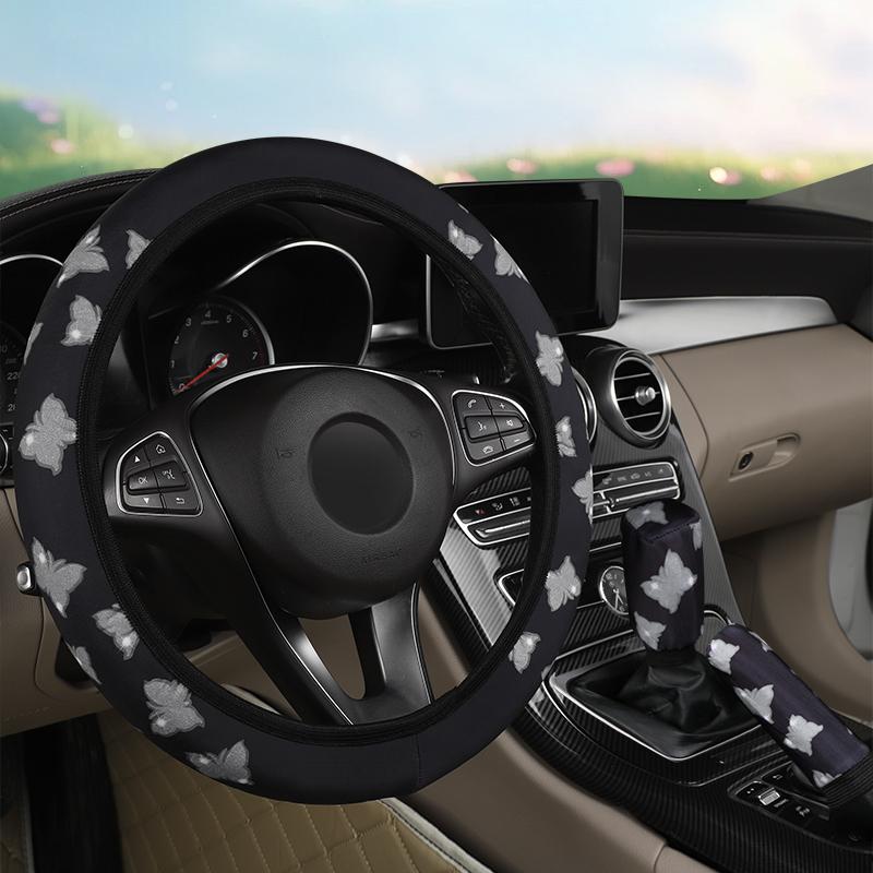 3PC Car steering wheel cover without inner ring, butterfly car interior steering wheel handle cover, handbrake gear shift cover