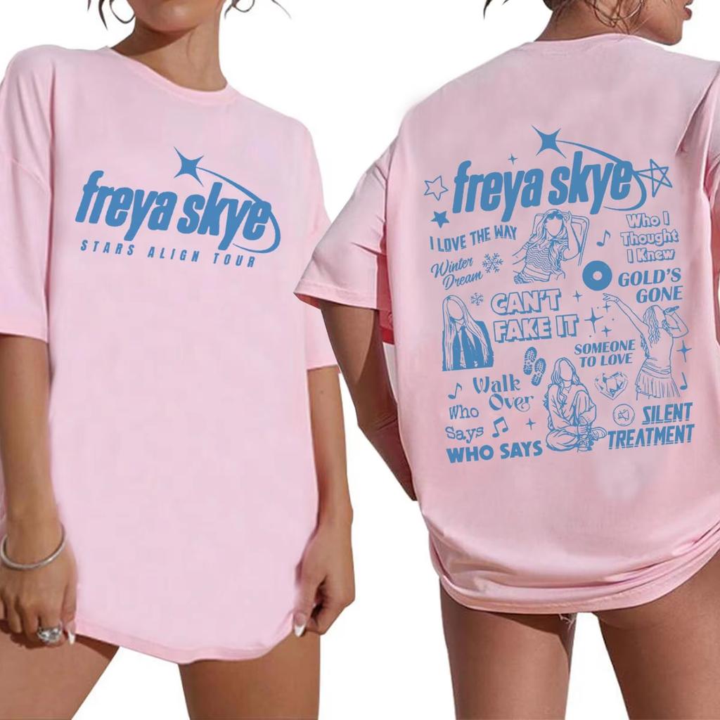 Crew Neck Short Sleeve TShirt For Music Festival Freya Skye Stars Align Tour 2026 Casual Printed Unisex And Unisex Tshirt