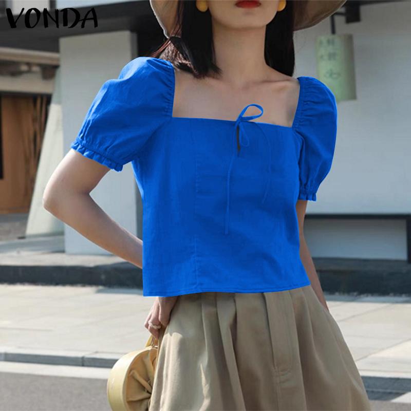 

VONDA Летние женские пышные топы с квадратным воротником и короткими рукавами