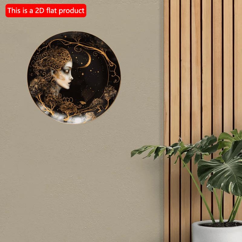 2d Flat 20*20cm, Round Wooden Wall Decorative, Moon Goddess Sign, Entrance Decor Gift, Moon Pendant Room Balcony Window, for Cafe, Club, Home, Room.