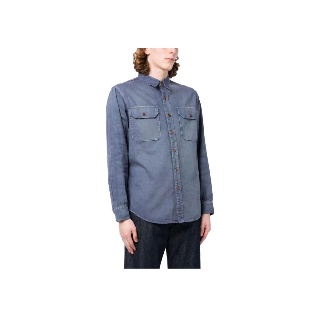 Polo Ralph Lauren Solid Color Single-Breasted Polo Collar Long Sleeve Shirt Men shirts Blue 710878847-001
