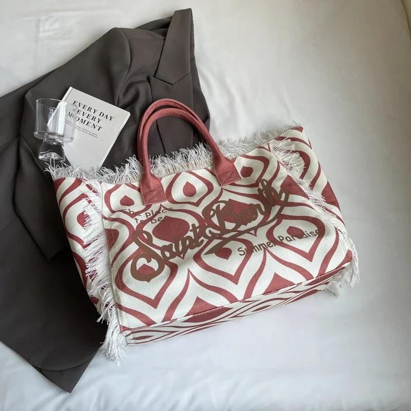 Large Capacity Tote Women Handbags Designer Beach Bag Luxury Canvas Shoulder Bag Fashion Shopper Purses Travel Bag Sac A Main