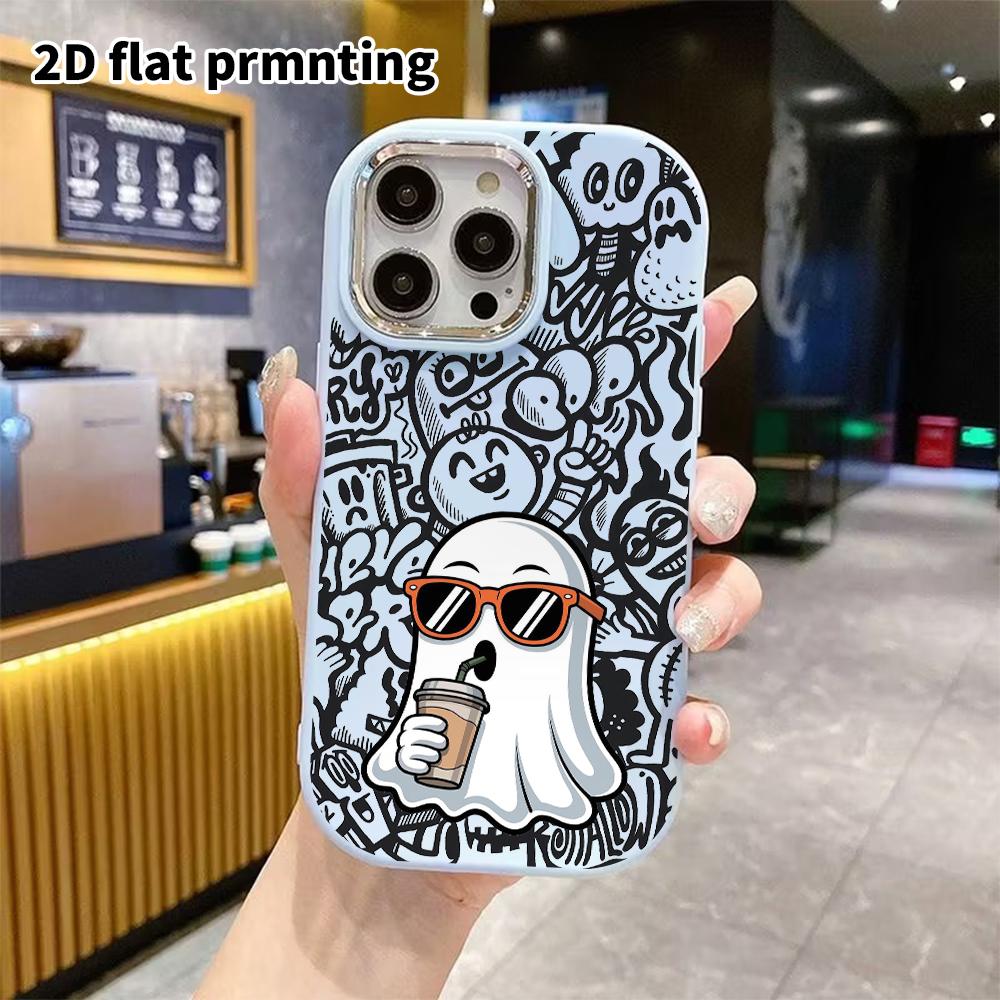 Phone Case: 2D Flat Design Suitable for iPhone 18 17 16 15 14 13 Pro Protective Case, Couple Style, Cool Little Ghost, Christmas and Halloween Gift