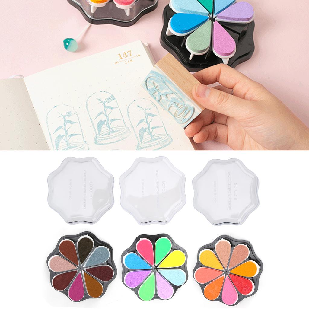 8 Color Finger Ink Pad Set Water-Based Non-Toxic for Kids DIY Hand Stamp Craft on Ordinary Paper Petal Shape Washable Pads