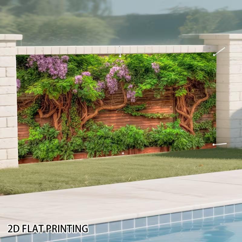 2D Wisteria Flower Vines Wooden Fence White Country House Backdrop Garden Wall Tapestry