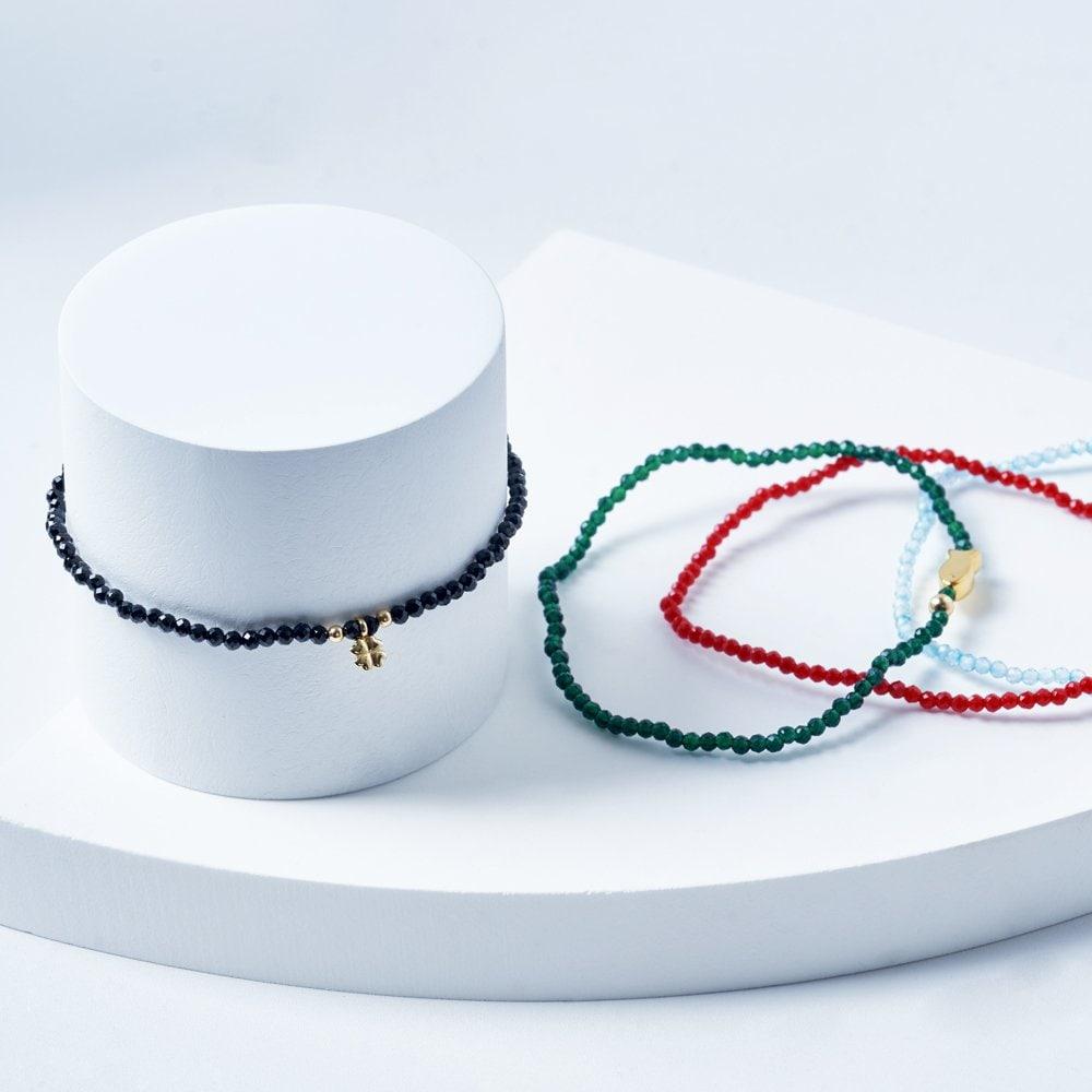 14K Black Clover Natural Stone Spinel Bead Bracelet