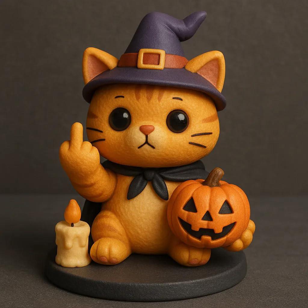 Middle Finger Halloween Cat Figure, Halloween Cat Figurine, Cute Middle Finger Statue, Cat Decor Spooky Resin Statue Best Gifts