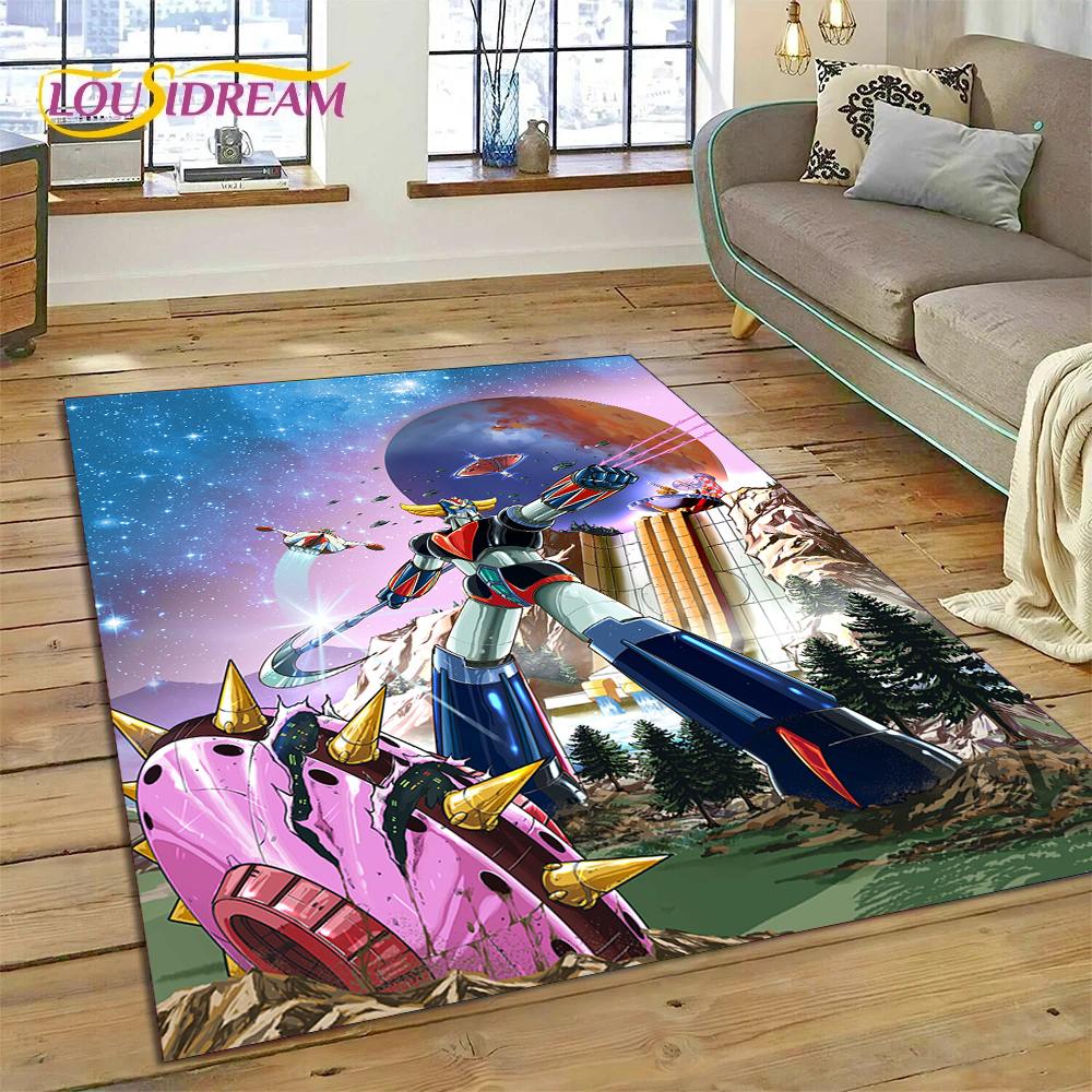 Alfombra de Dibujos Animados 3D Robot OVNI Grendizer Anime para Sala de Estar Dormitorio Decoración del Hogar, Felpudo Antideslizante para Sofá Felpudo Regalo Niños