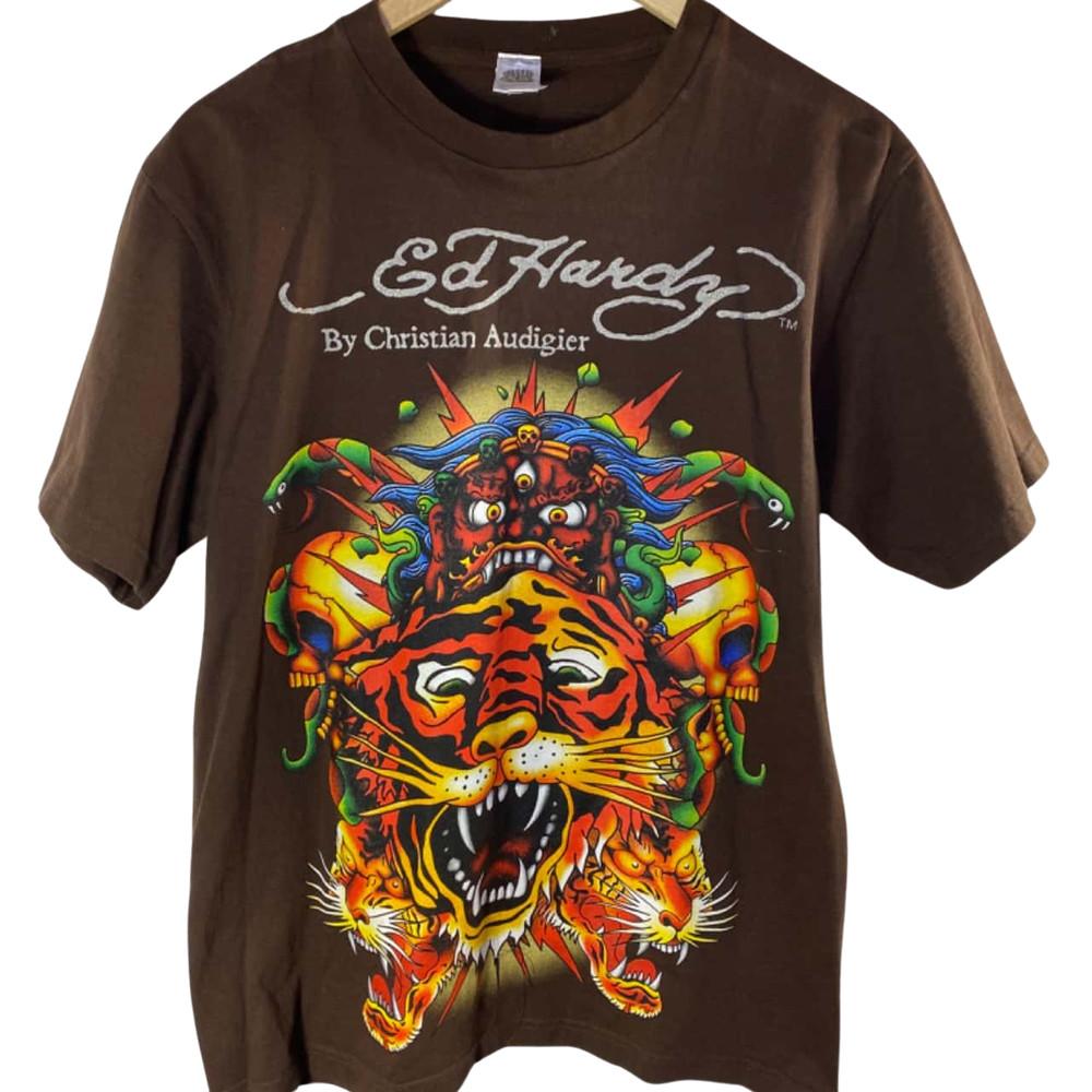 Ed Hardy od Christiana Audigiera Krátký rukáv Unisex Bavlněné Tričko Přetisk KH4828 Unisex Tričko