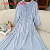 Embroidered Chiffon Dress For Women With Vneck And Long Bubble Sleeves For Spring Summer Wear