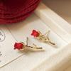 Inlaid Rhinestone Acrylic Rose Flower Earrings for Women 2024 New in Style Red Rose Stud Earring Gorgeous Luxury Zircon Gifts