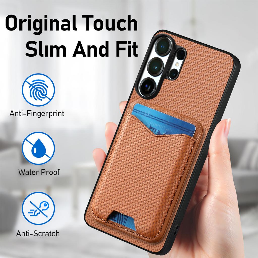 Business Kohlefaser Vertikale Kartenfächer Schlitze Geldbörse Hülle für Samsung S26 S25FE Ultra S24 Plus S23 S22 S21 Ständer Handyhülle