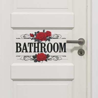 Rose, Slogan Inglese Bagno, Adesivi per Porta, Adesivi da Parete Decorazione Casa
