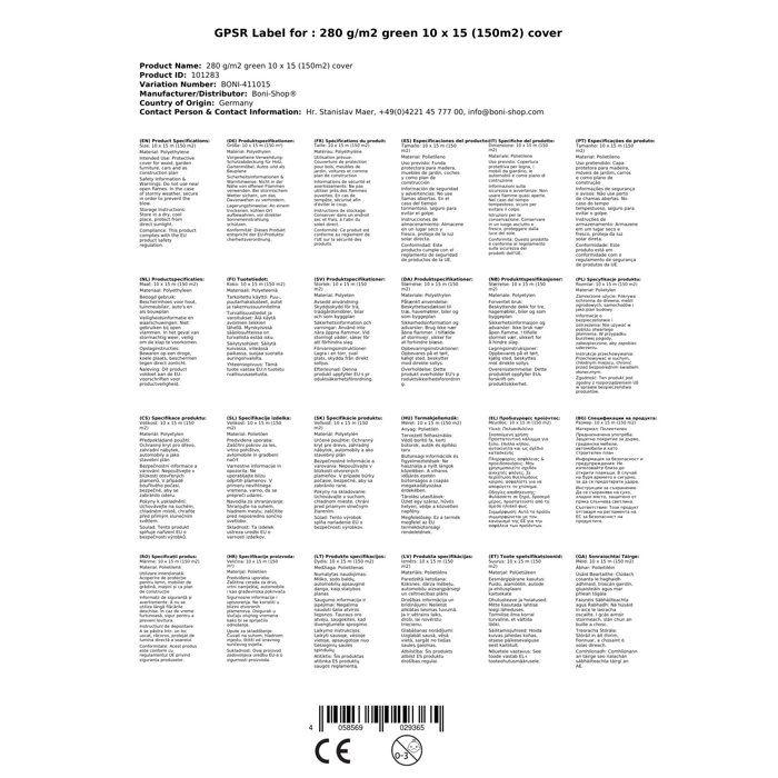 Bâche de protection, 280 g/m², 10 x 15 m (150m²), verte, étanche, résistante