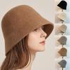 Solid Color Warm Bucket Hat Warm Basin Hat Sweet Wool Fisherman Hat Girl
