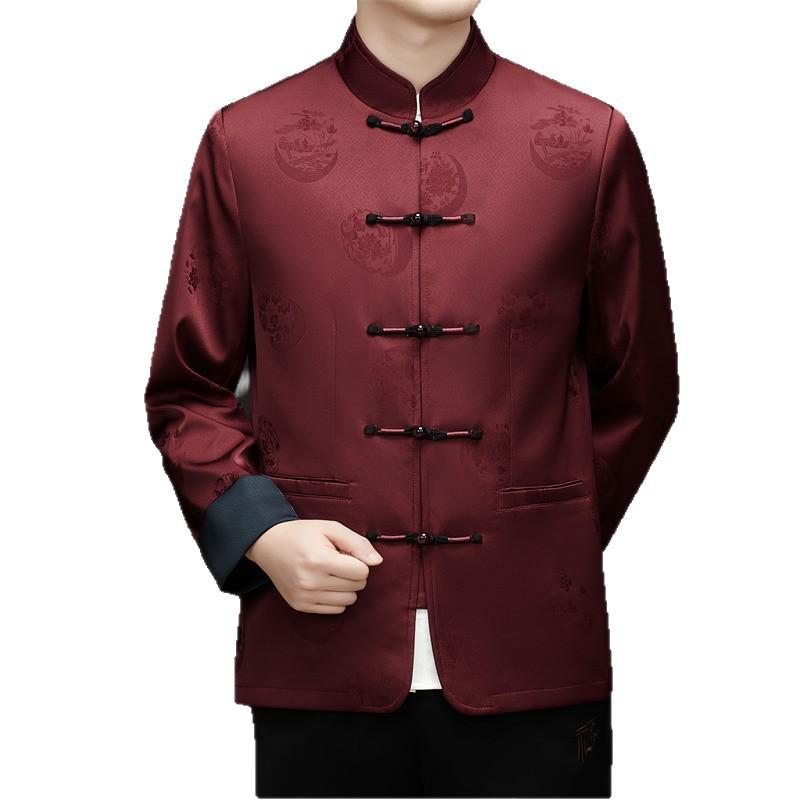 Men's 2025 Autumn/Winter Chinese Style Two-Piece Set: Middle-Aged Stand-Up Collar Tang Suit Jacket & Casual Zhongshan Suit