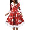 Women's Fashion V-neck Casual Fit Christmas Print Party Long Sleeve Dress