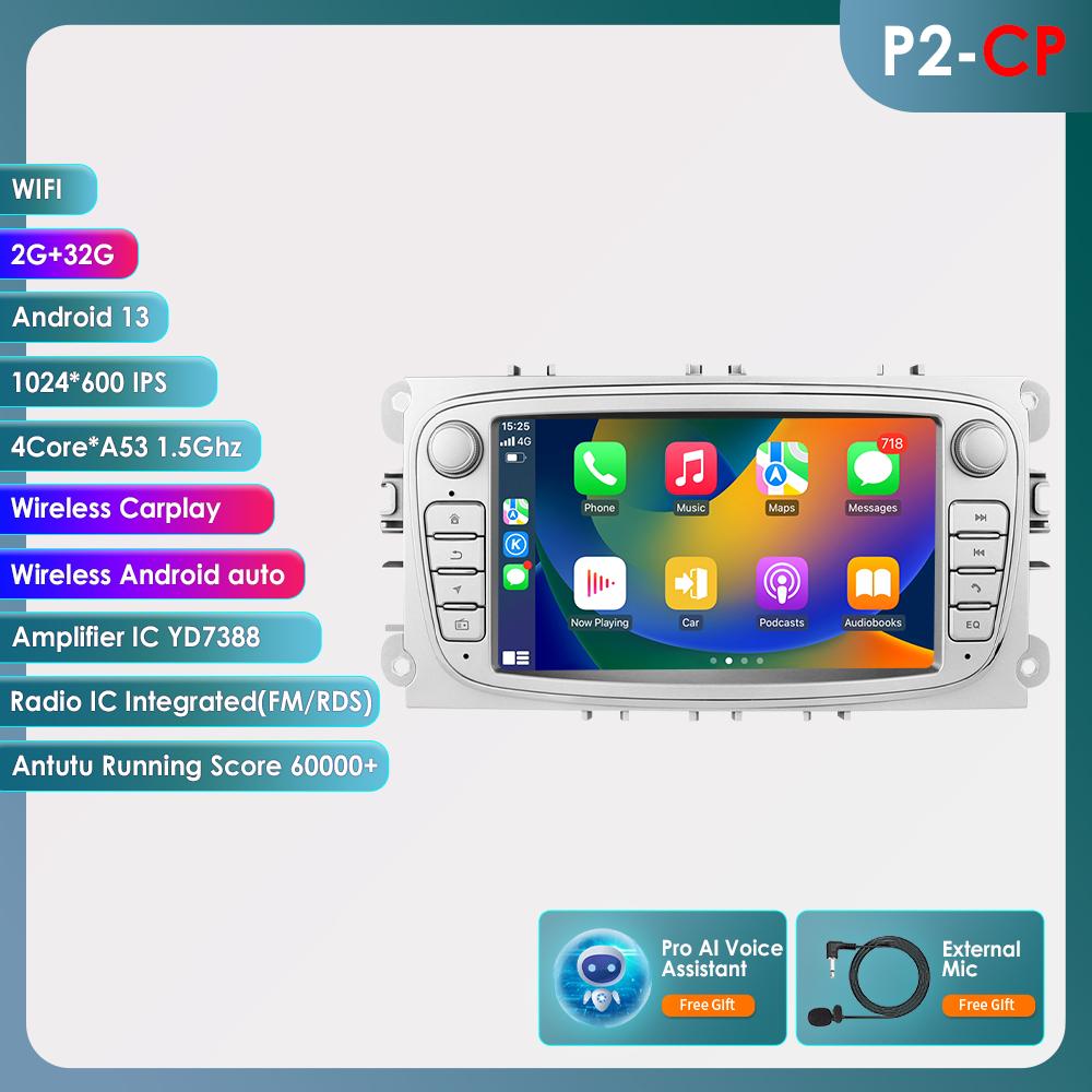 Hizpo For Ford/Focus/S-Max/Mondeo 9/GalaxyC-Max Car Radio Multimedia Video Player Navigation GPS Intelligent  Android 13 NO DVD 2din 2 Din 2.5D USB