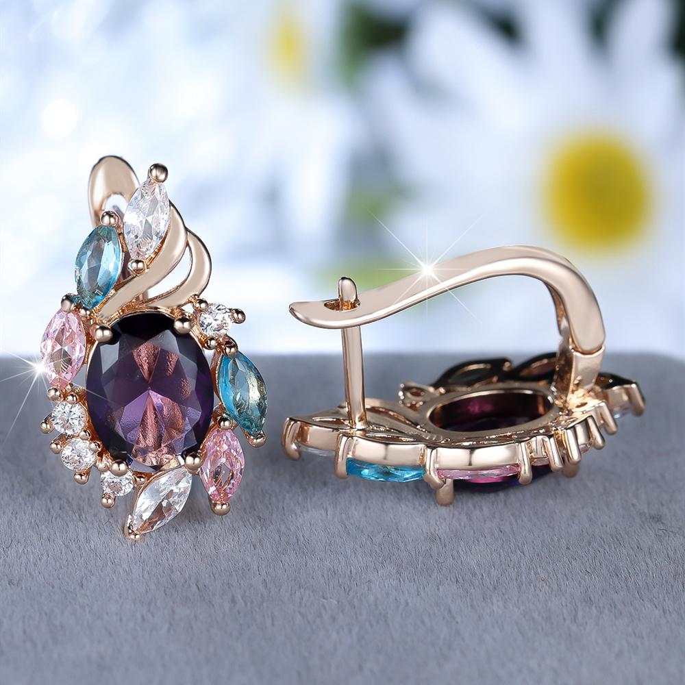 Elegant Purple Zirconia Oval Drop Earrings for Women, Luxury Gold Wedding Earrings… More