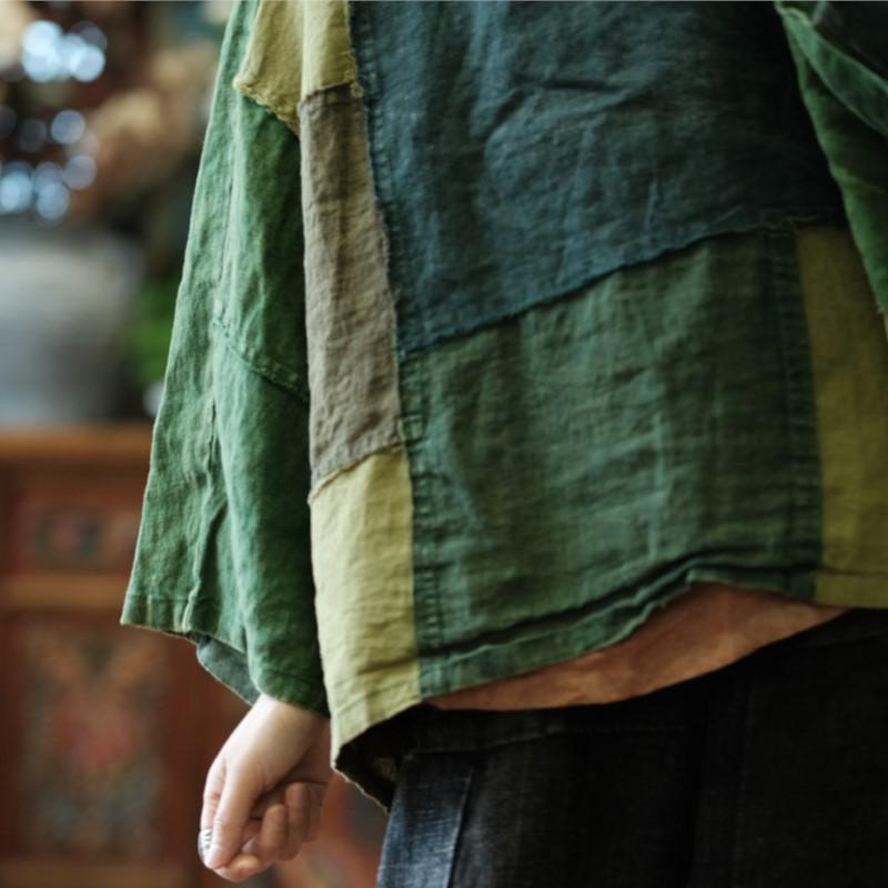 Johnature Women Vintage Patchwork Shirts Tops Chinese Style Stand Long Sleeve Blouses Spring Shirts