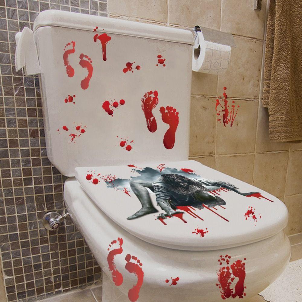 2 Pcs/set Skull Horror Grabber Sticker Cover Clown Halloween Toilet Sticker Bloody   Horror Party