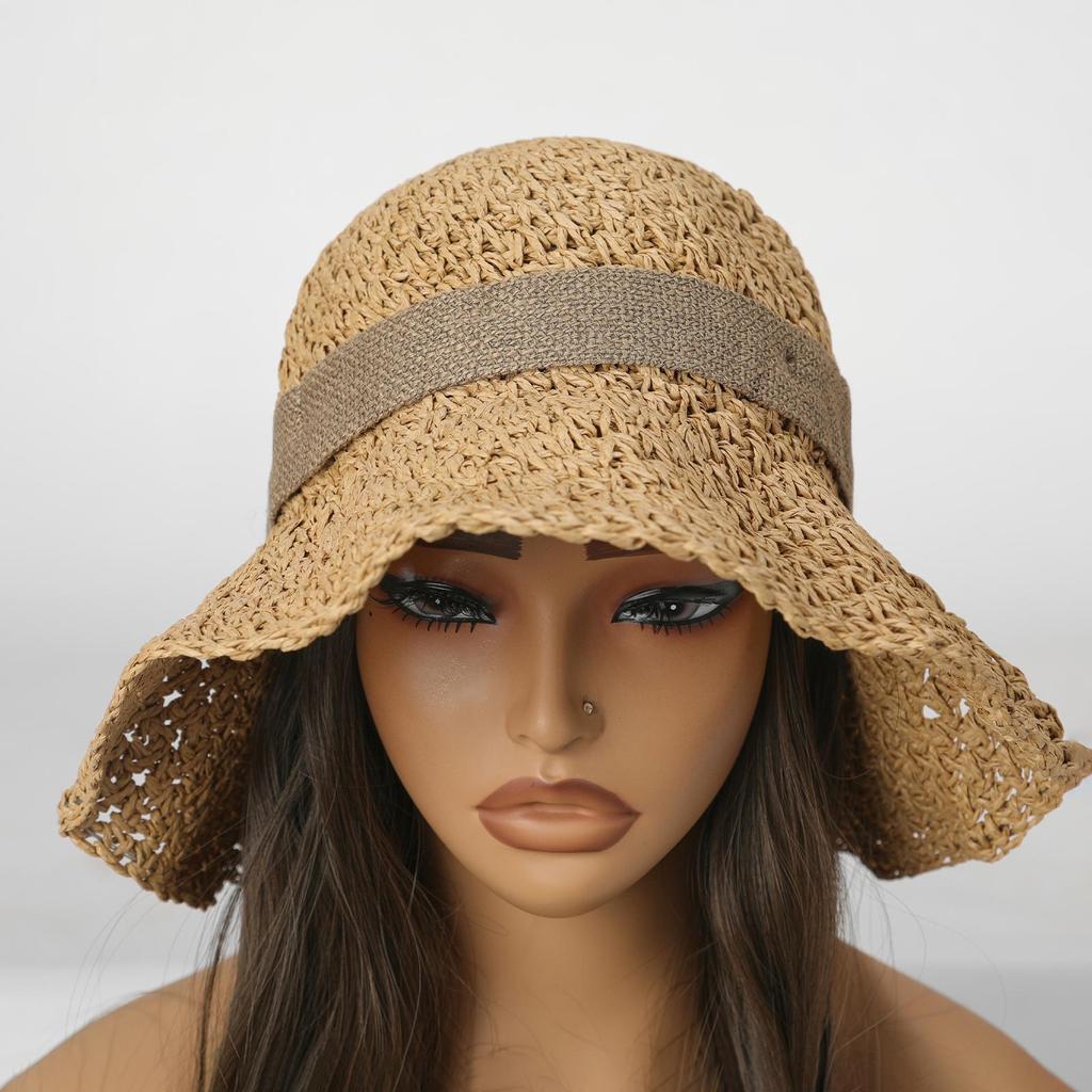 ALAN EATON Hat wigs Cap Brown Color Hair Extension Connect Summer Straw Hat for Women Heat Resistant Fiber Breathable Hat
