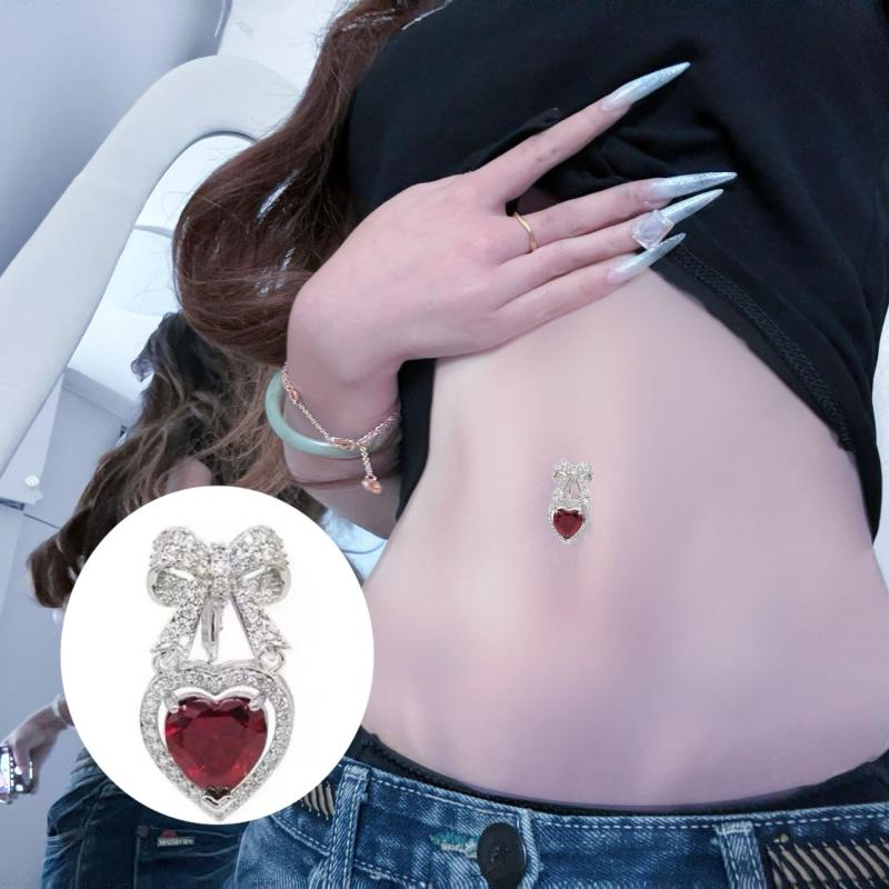 Bow Heart Belly Button Rings Shiny Zircon Navel Piercing Barbell For Women  Belly Ring Beach Body Jewelry Gifts