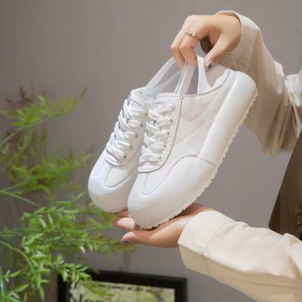 Leather women's autumn new leather sports and leisure shoes versatile platform white shoes two wear board shoes