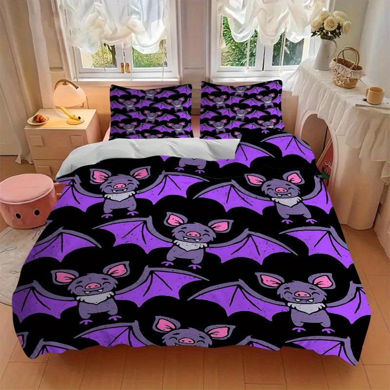 3pcs Bat Print Bedding Set, Suitable for Bedroom Decoration, (Includes 1 Duvet Cover And 2 Pillowcases, Quilt Not Included) yy250822128