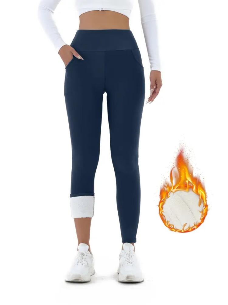 Damen High-Waist Fleece-gefütterte Leggings mit Taschen - Kuschelig, Dehnbar, Warm, Mehrfarbig, Perfekt für Herbst- und Winterkomfort, High-Waist Leggings