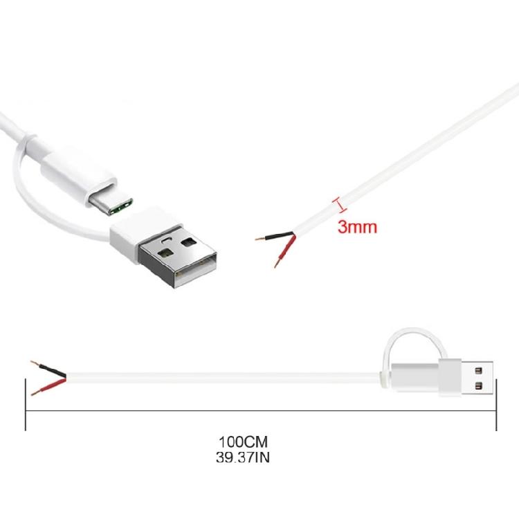 USB C Male Cable 5V 2A 2 Wires Power Pigtail Cable Cord DIY For Routers