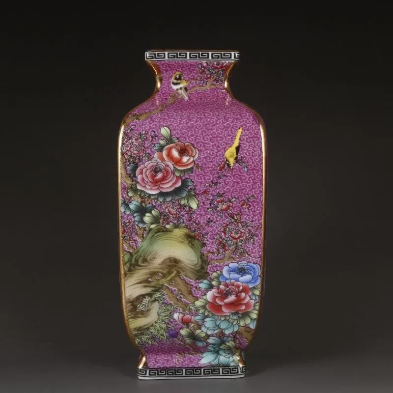 

Ваза повністю ручної роботи, кераміка з емалевим розписом у новому китайському стилі, квадратна пляшка, імітація антикваріату, домашня настільна прикраса 1 шт.