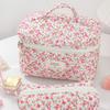 3PCS/Set Pink Flower Women's Clutch Bag Toiletry Makeup Tool Storage Pouch Portable Tote Travel Quilting Cosmetic Bag Handbag