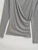 Mature Style V-neck Cross-Pleated Long-Sleeve Top for Women – Autumn/Winter Slimming Waist T-shirt
