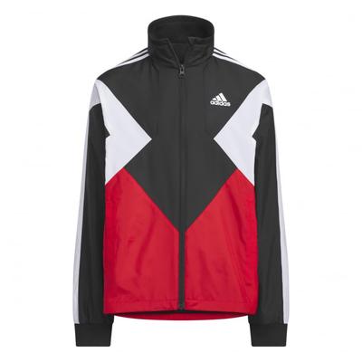 Adidas CB Woven Jersey Size 130 Kids' Must-Have Jacket, Unisex, KPX98, Black/Better Scarlet/White (JP4929),