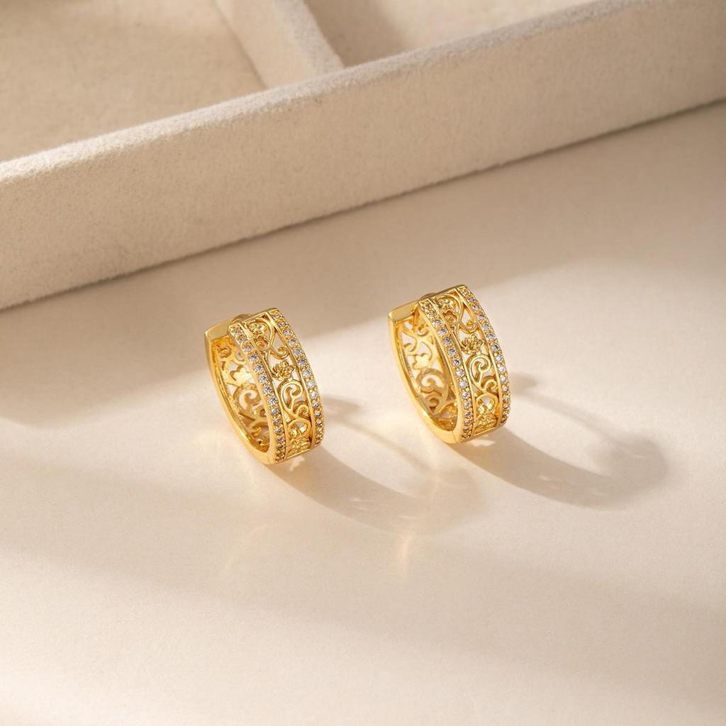Resort-Style Retro Zircon Double Row Hollow Ear Cuff Earrings - Chinese Fashion Exquisite Design