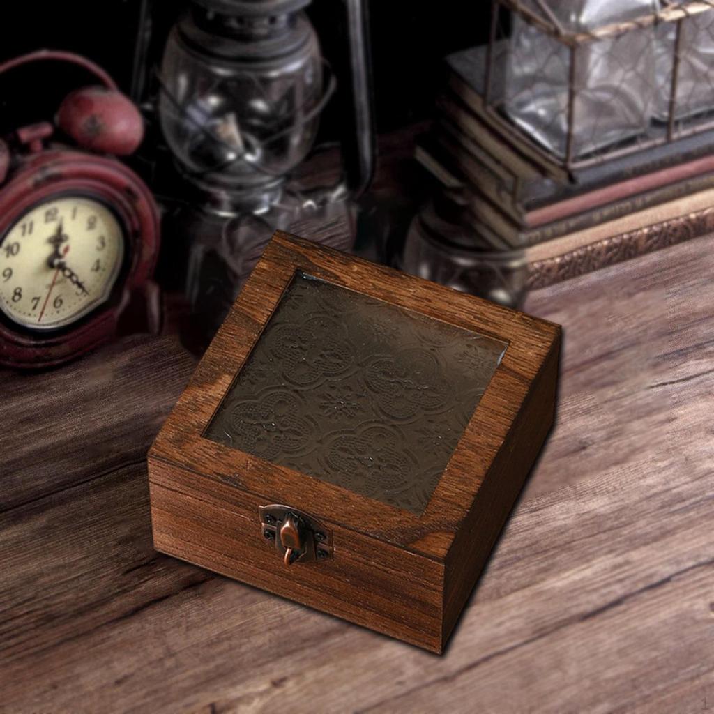 Wooden Storage Box Gift Gifts Semi Transparent Glass Lid Sturdy Organizer Ornament for Bedroom