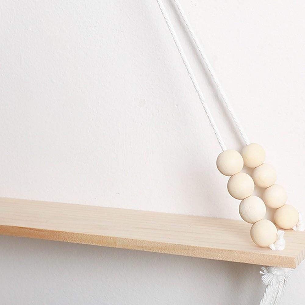 Solid Wood Wall Hanging Shelf Macrame Cotton Cord Net Basket Storage Shelf for Home Decor