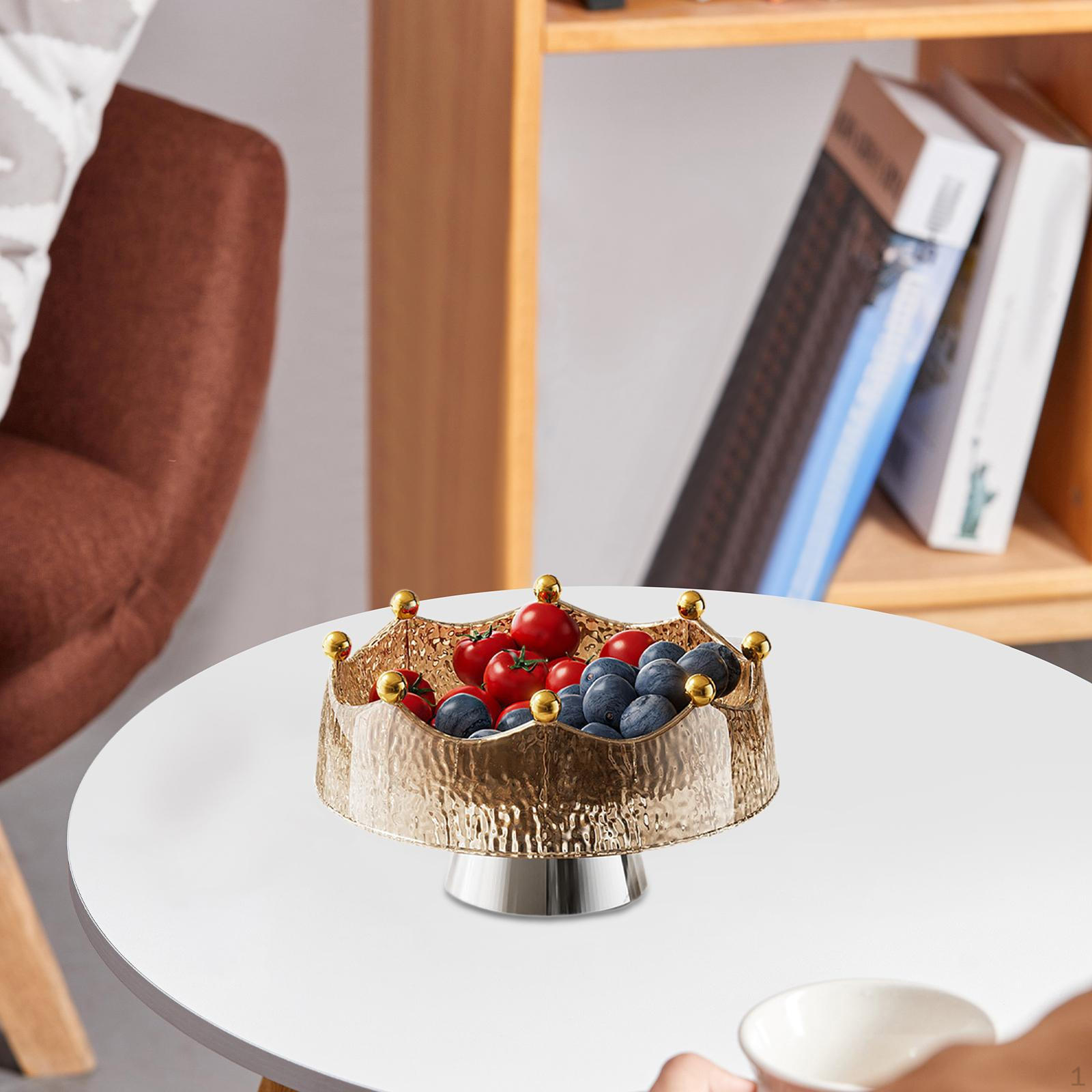 

Footed Fruit Bowl Candy Dish Portable Centerpiece Modern Snack Tray Plate for Living Room Brown and Silver