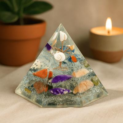 Orgonite Pyramid 7-Sided Gemstone Wisdom Tree 90 Mm