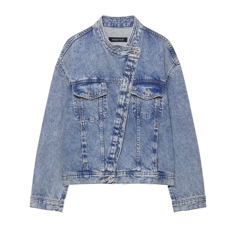 

Zbzr Spring New Women clothes Western Style French style Fashion Simple Double Placket Denim jacket 9632243 428 Blue L