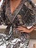 Retro Bohemian V-Neck Backless Batwing Sleeve Dress for Vacations (European & American Style, 2025)