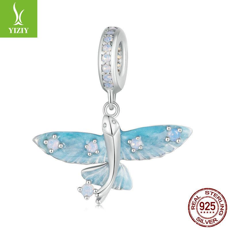 925 Silver Beads Creative Blue-Green Bird Butterfly Insect Spring Series Diy Beaded Bracelet Accessories