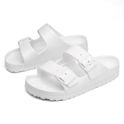 White Slippers Women Lightweight Rubber Birken Sandals with Two Adjustable Straps Double Buckles Home Shoes Indoor Slide Slipper