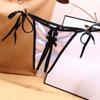 Bow G-Strings Satin Open Crotch Solid Color Bandage Women Panties Sex Thongs T-Pants Underwear
